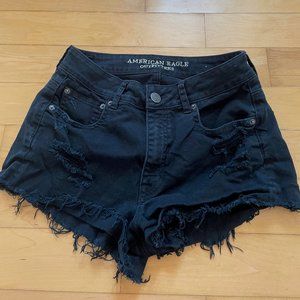 American Eagle Black Ripped Short Shorts